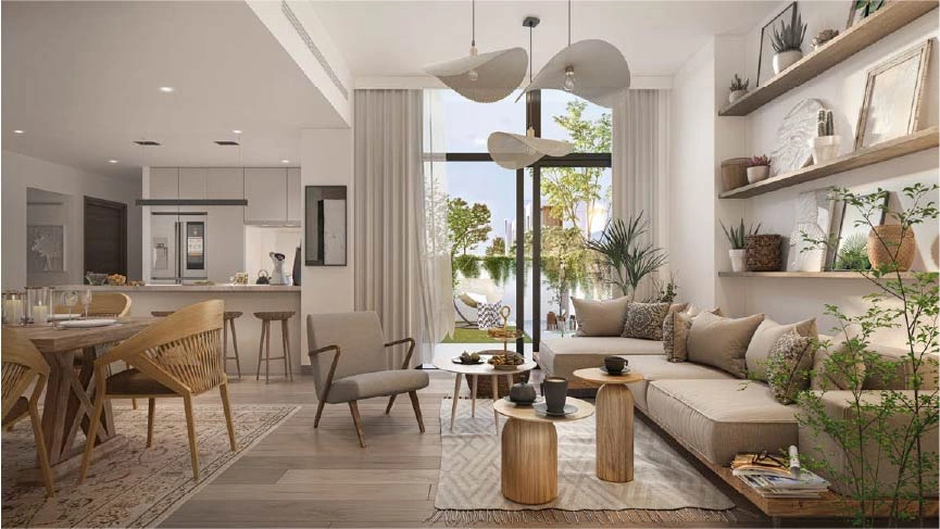 Living space with indoor plants and air-purifying features in eco-residence